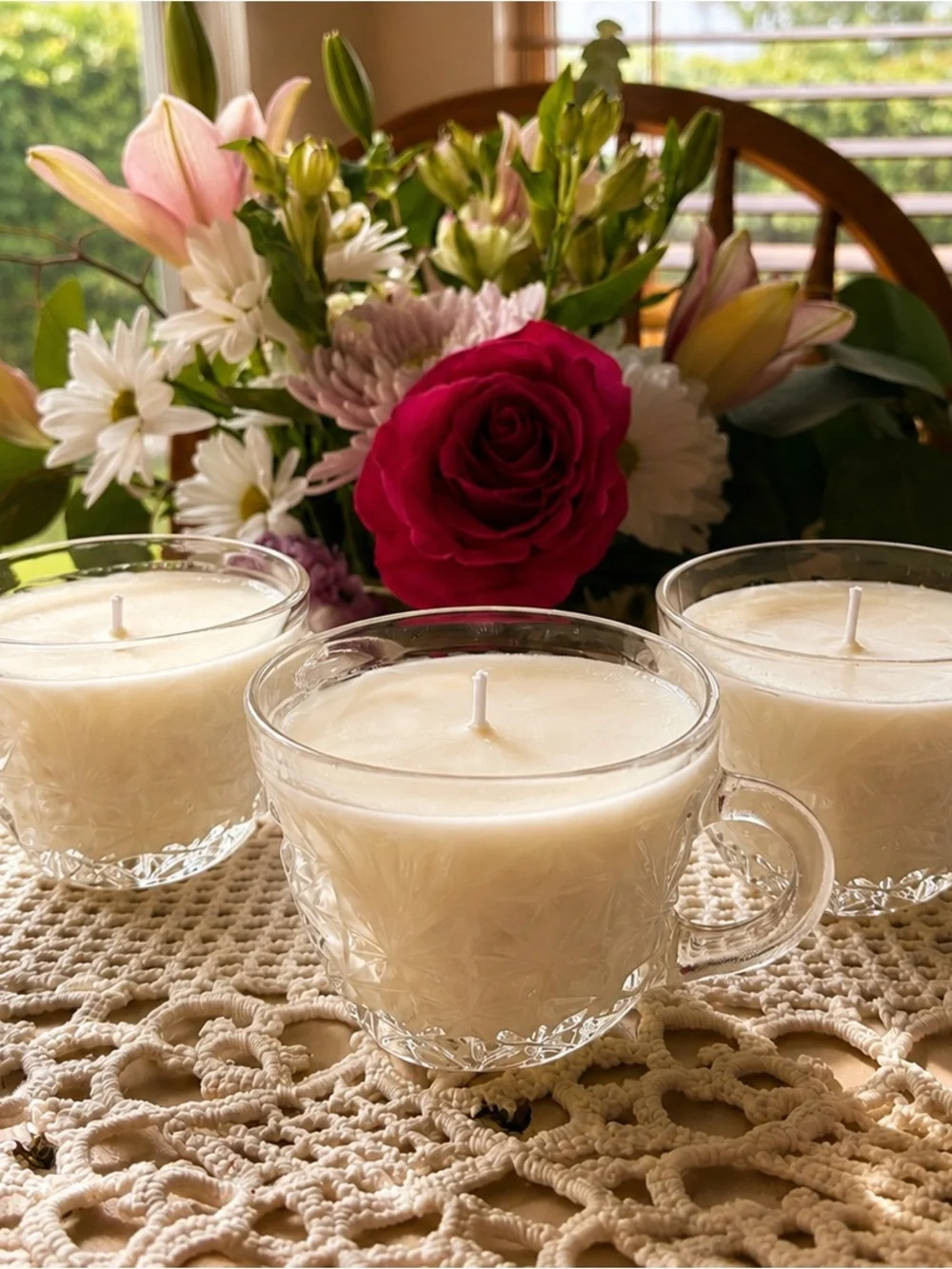 🍎🍂 Vintage Glass Teacup Candle Trio: Caramel Apple Autumn Spice